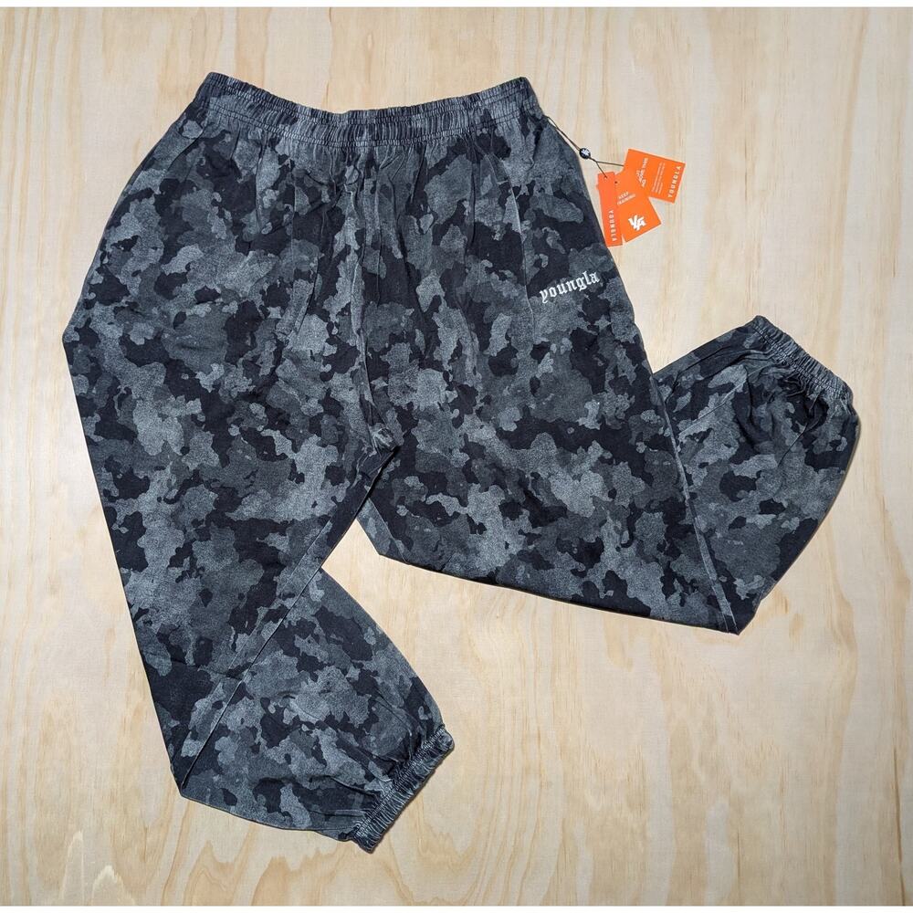 YoungLA Men's 2XL Camo Pump Cover Joggers Gray Charcoal Baggy 100% Cotton NWT